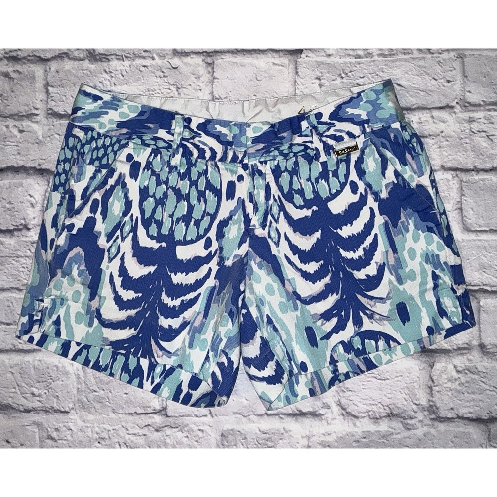Lilly Pulitzer Callan Shorts Serene Blue Tropi Call Me‎ Size 4 Cotton Summer